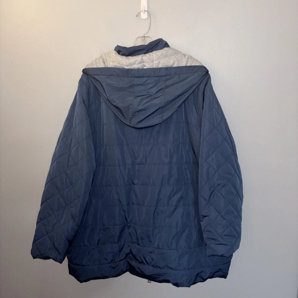 Nuage Blue Quilted Jacket Jersey Lining Removable Hood Women's‎ Size 2XL